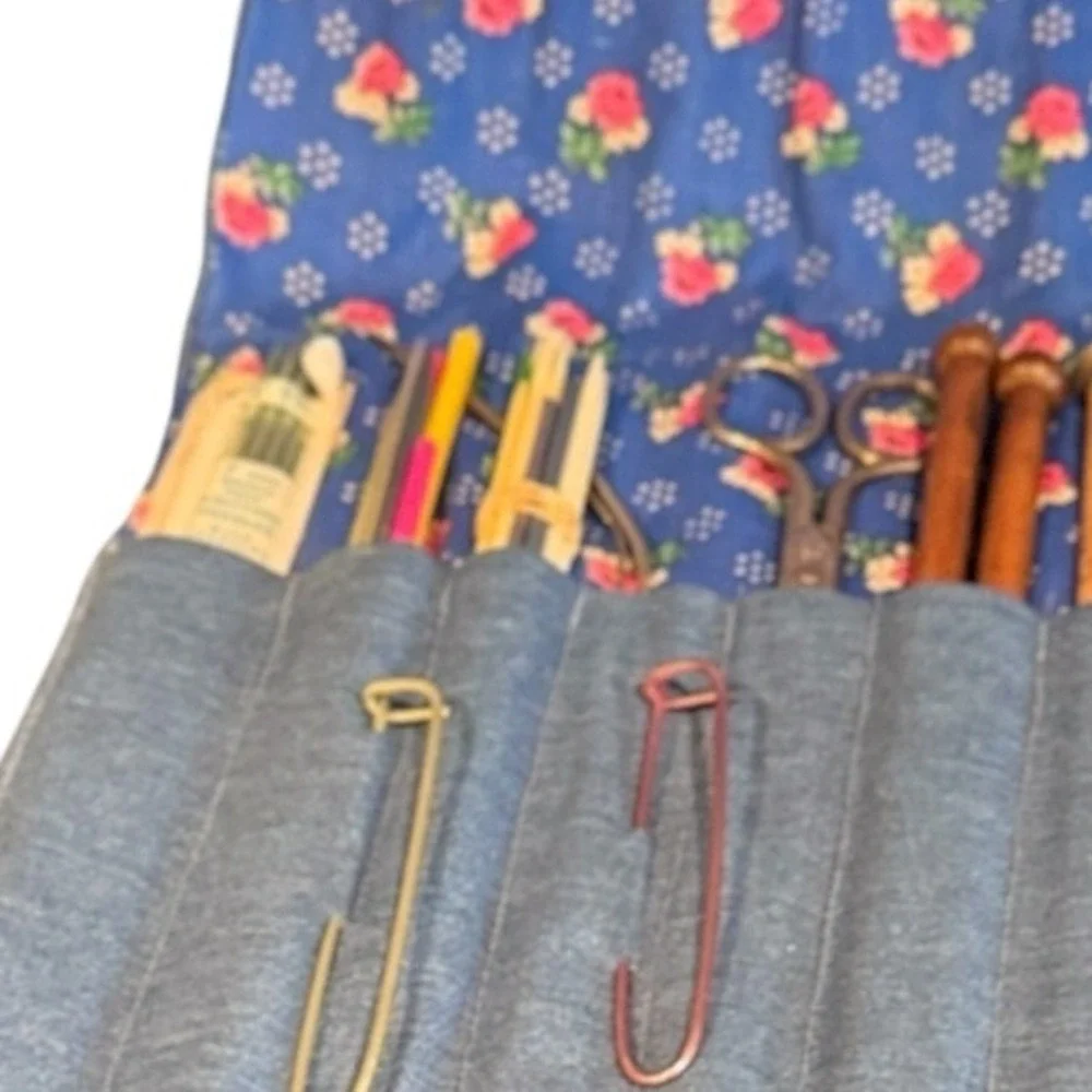 Vintage Knitting Needle Roll Organizer with‎ Assorted Needles Hooks and Tools